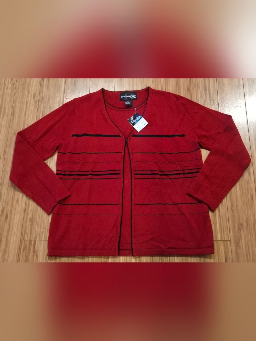NWT Requirements Red Mock Cardigan with Black Stripe Accents